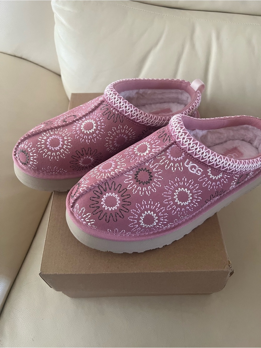 UGG Pink Patterned Fur-Lined Mule Slippers